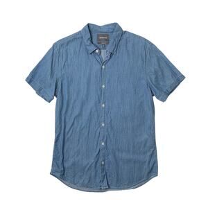 Bonobos Shirt Mens L Large Tailored SLIM Fit Blue Chambray Short Sleeve Cotton